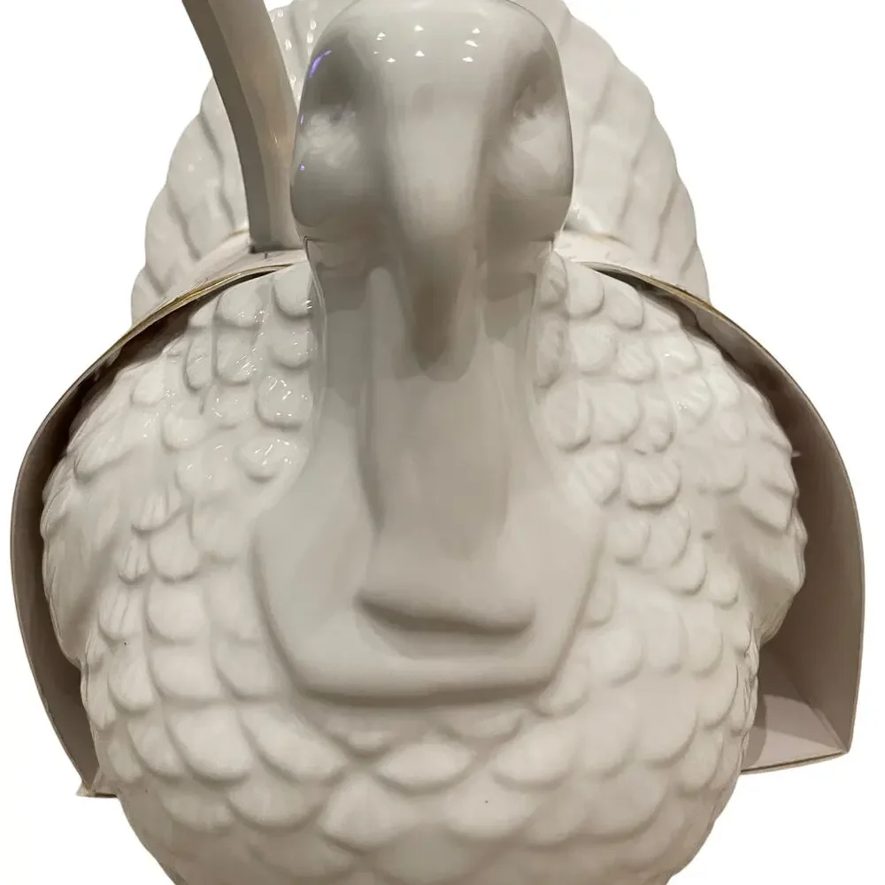 Turkey Shaped Serving Bowl and Ladle 2 Piece Set White 7in New